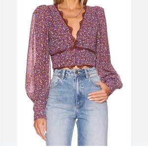 NWT ASTR the Label Zanna top in Brown and Purple Ditsy Floral Print